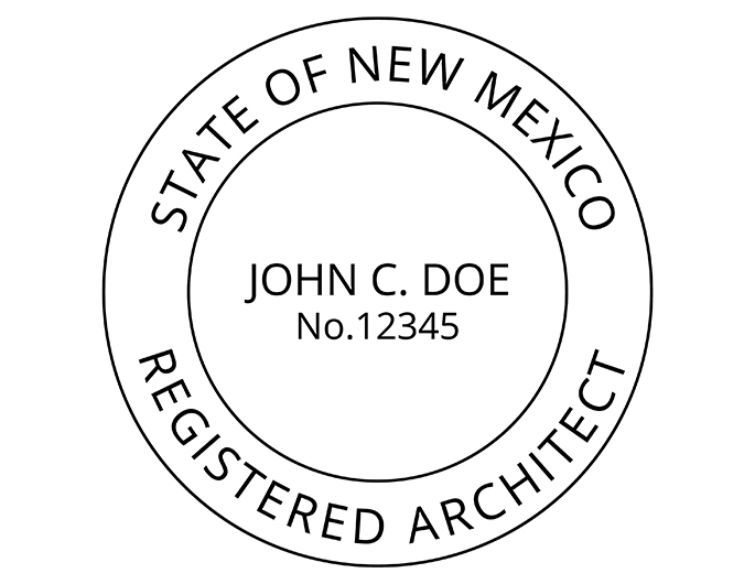 New Mexico architect rubber stamp. Laser engraved for crisp and clean impression. Self-inking, pre-inked or traditional.