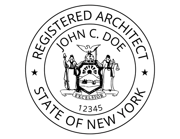 New York architect rubber stamp. Laser engraved for crisp and clean impression. Self-inking, pre-inked or traditional.