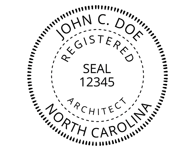North Carolina architect rubber stamp. Laser engraved for crisp and clean impression. Self-inking, pre-inked or traditional.