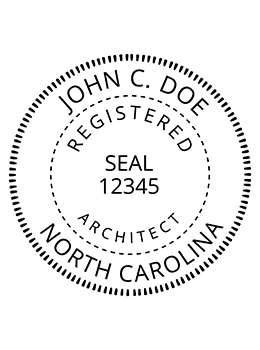 North Carolina architect rubber stamp. Laser engraved for crisp and clean impression. Self-inking, pre-inked or traditional.