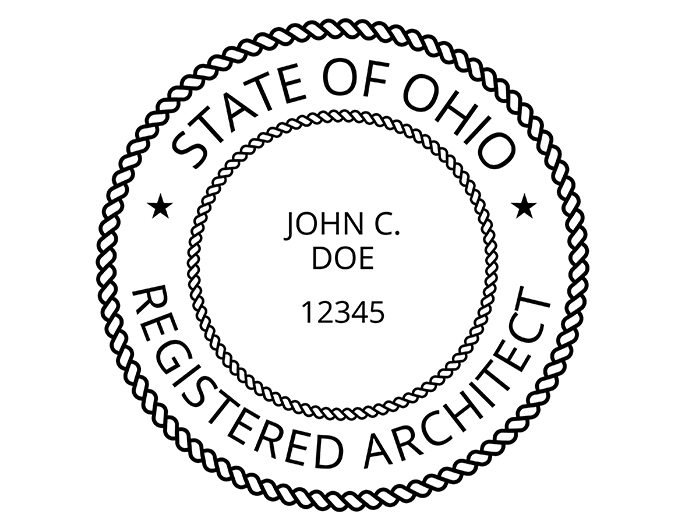 Ohio architect rubber stamp. Laser engraved for crisp and clean impression. Self-inking, pre-inked or traditional.