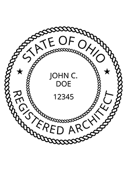 Ohio architect rubber stamp. Laser engraved for crisp and clean impression. Self-inking, pre-inked or traditional.