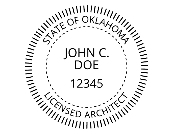 Oklahoma architect rubber stamp. Laser engraved for crisp and clean impression. Self-inking, pre-inked or traditional.