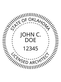 Oklahoma architect rubber stamp. Laser engraved for crisp and clean impression. Self-inking, pre-inked or traditional.