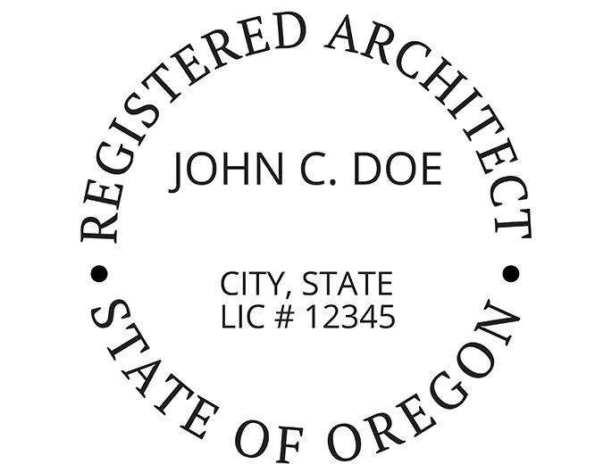 Oregon architect rubber stamp. Laser engraved for crisp and clean impression. Self-inking, pre-inked or traditional.