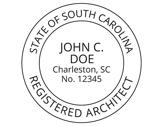 South Carolina architect rubber stamp. Laser engraved for crisp and clean impression. Self-inking, pre-inked or traditional.