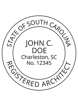 South Carolina architect rubber stamp. Laser engraved for crisp and clean impression. Self-inking, pre-inked or traditional.
