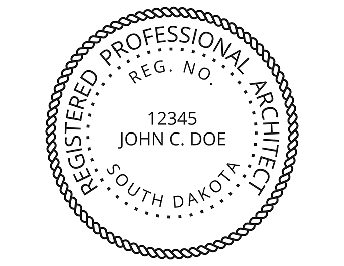 South Dakota architect rubber stamp. Laser engraved for crisp and clean impression. Self-inking, pre-inked or traditional.