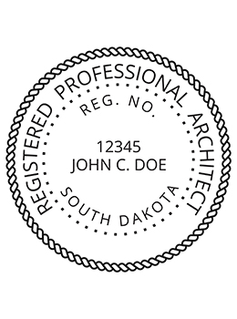 South Dakota architect rubber stamp. Laser engraved for crisp and clean impression. Self-inking, pre-inked or traditional.