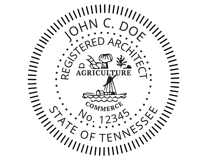 Tennessee architect rubber stamp. Laser engraved for crisp and clean impression. Self-inking, pre-inked or traditional.