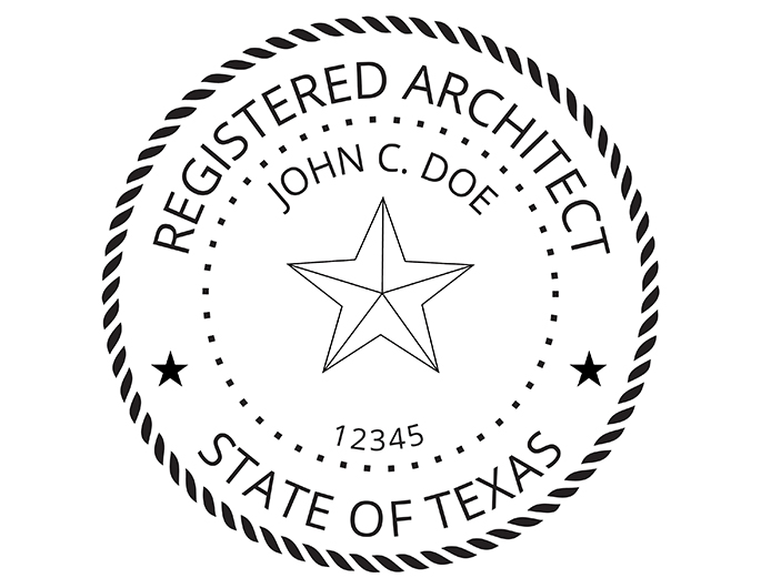 Texas architect rubber stamp. Laser engraved for crisp and clean impression. Self-inking, pre-inked or traditional.