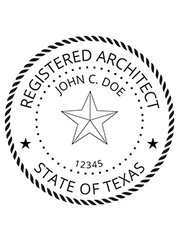 Texas architect rubber stamp. Laser engraved for crisp and clean impression. Self-inking, pre-inked or traditional.