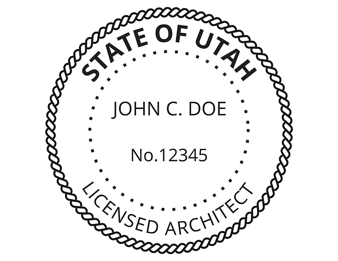 Utah architect rubber stamp. Laser engraved for crisp and clean impression. Self-inking, pre-inked or traditional.