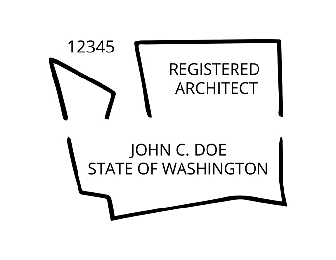 Washington architect rubber stamp. Laser engraved for crisp and clean impression. Self-inking, pre-inked or traditional.