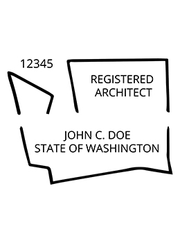 Washington architect rubber stamp. Laser engraved for crisp and clean impression. Self-inking, pre-inked or traditional.