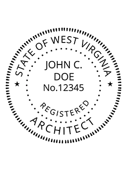 West Virginia architect rubber stamp. Laser engraved for crisp and clean impression. Self-inking, pre-inked or traditional.