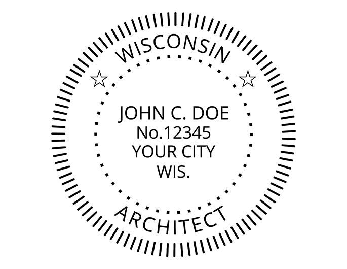 Wisconsin architect rubber stamp. Laser engraved for crisp and clean impression. Self-inking, pre-inked or traditional.