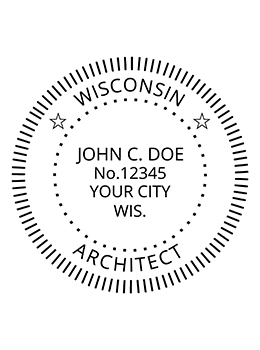 Wisconsin architect rubber stamp. Laser engraved for crisp and clean impression. Self-inking, pre-inked or traditional.