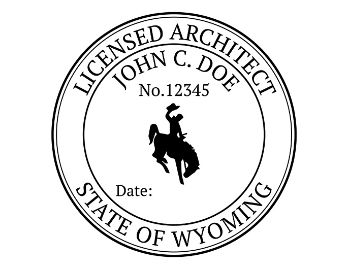 Wyoming architect rubber stamp. Laser engraved for crisp and clean impression. Self-inking, pre-inked or traditional.