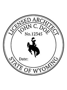 Wyoming architect rubber stamp. Laser engraved for crisp and clean impression. Self-inking, pre-inked or traditional.