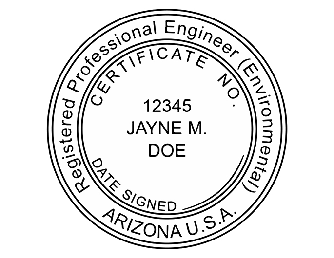 Arizona professional engineer rubber stamp. Laser engraved for crisp and clean impression. Self-inking, pre-inked or traditional.