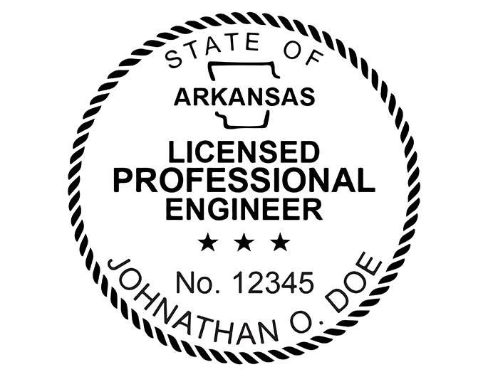 Arkansas professional engineer rubber stamp. Laser engraved for crisp and clean impression. Self-inking, pre-inked or traditional.