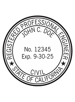 California professional engineer rubber stamp. Laser engraved for crisp and clean impression. Self-inking, pre-inked or traditional.