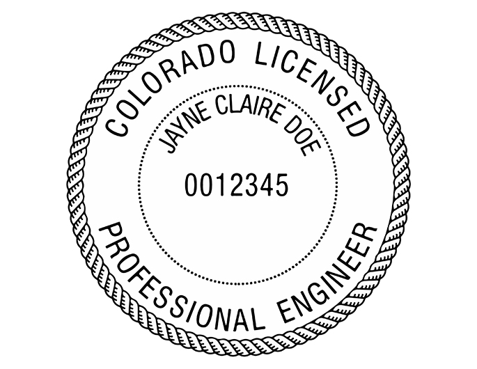 Colorado professional engineer rubber stamp. Laser engraved for crisp and clean impression. Self-inking, pre-inked or traditional.