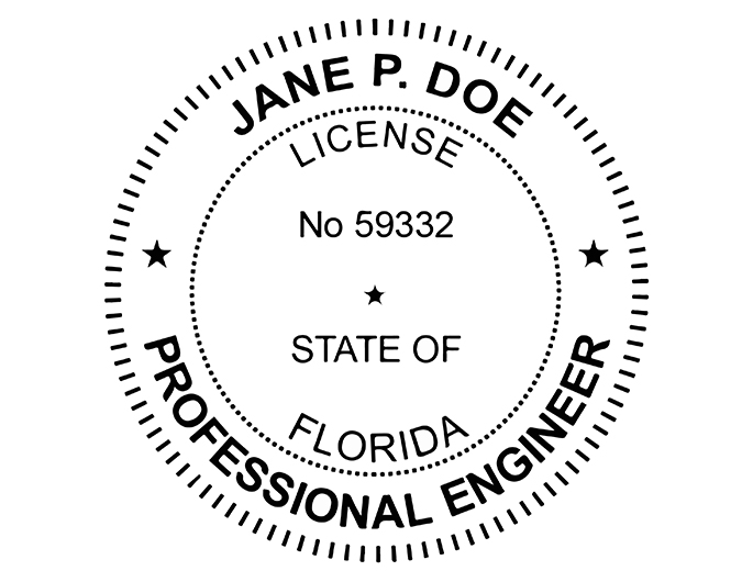 Florida professional engineer rubber stamp. Laser engraved for crisp and clean impression. Self-inking, pre-inked or traditional.