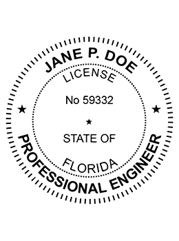 Florida professional engineer rubber stamp. Laser engraved for crisp and clean impression. Self-inking, pre-inked or traditional.