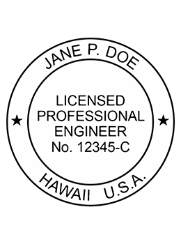 Hawaii professional engineer rubber stamp. Laser engraved for crisp and clean impression. Self-inking, pre-inked or traditional.