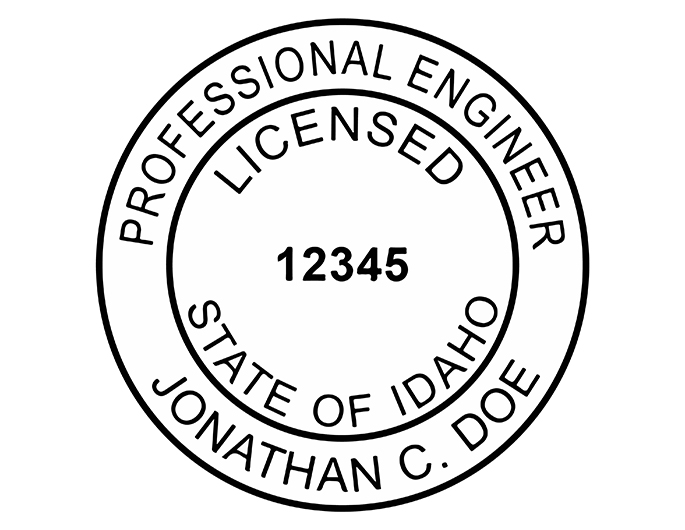 Idaho professional engineer rubber stamp. Laser engraved for crisp and clean impression. Self-inking, pre-inked or traditional.