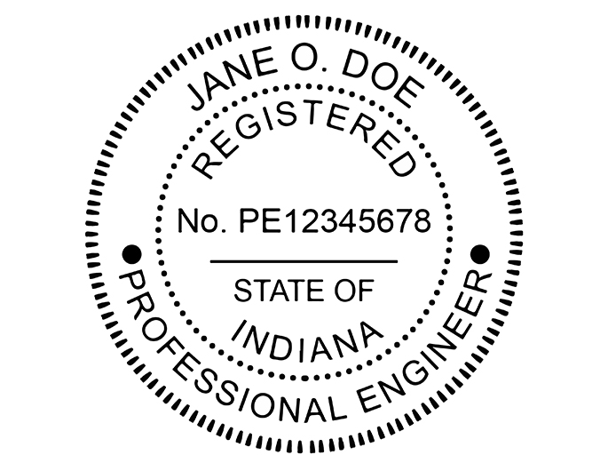 Indiana professional engineer rubber stamp. Laser engraved for crisp and clean impression. Self-inking, pre-inked or traditional.