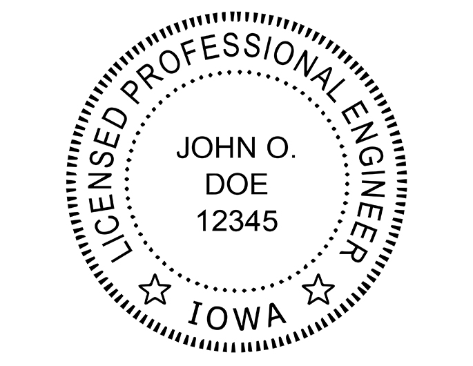 Iowa professional engineer rubber stamp. Laser engraved for crisp and clean impression. Self-inking, pre-inked or traditional.