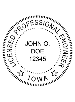 Iowa professional engineer rubber stamp. Laser engraved for crisp and clean impression. Self-inking, pre-inked or traditional.
