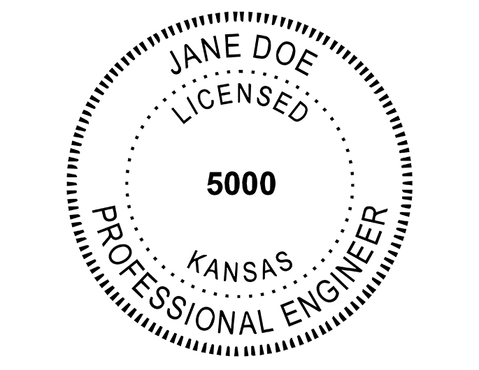 Kansas professional engineer rubber stamp. Laser engraved for crisp and clean impression. Self-inking, pre-inked or traditional.