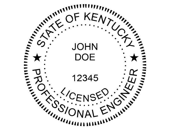 Kentucky professional engineer rubber stamp. Laser engraved for crisp and clean impression. Self-inking, pre-inked or traditional.