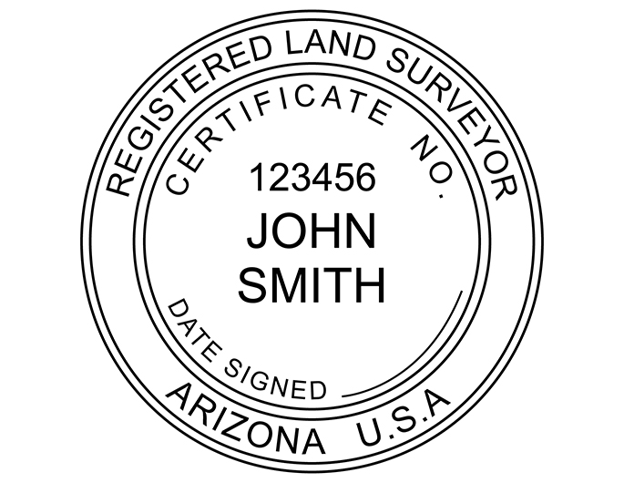 Arizona land surveyor rubber stamp. Laser engraved for crisp and clean impression. Self-inking, pre-inked or traditional.
