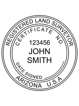 Arizona land surveyor rubber stamp. Laser engraved for crisp and clean impression. Self-inking, pre-inked or traditional.