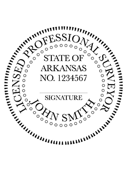 Arkansas land surveyor rubber stamp. Laser engraved for crisp and clean impression. Self-inking, pre-inked or traditional.