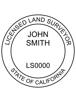 California land surveyor rubber stamp. Laser engraved for crisp and clean impression. Self-inking, pre-inked or traditional.