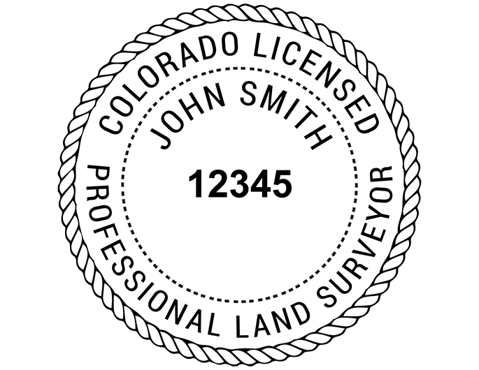 Colorado land surveyor rubber stamp. Laser engraved for crisp and clean impression. Self-inking, pre-inked or traditional.