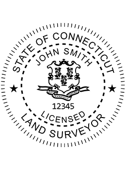 Connecticut land surveyor rubber stamp. Laser engraved for crisp and clean impression. Self-inking, pre-inked or traditional.