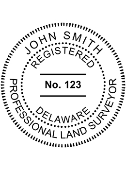 Delaware land surveyor rubber stamp. Laser engraved for crisp and clean impression. Self-inking, pre-inked or traditional.