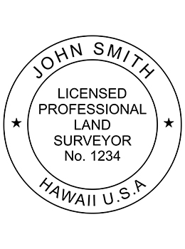 Hawaii land surveyor rubber stamp. Laser engraved for crisp and clean impression. Self-inking, pre-inked or traditional.