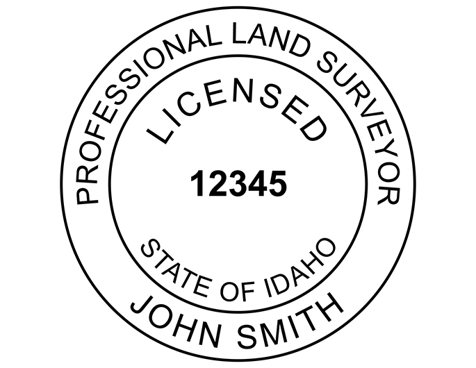 Idaho  land surveyor rubber stamp. Laser engraved for crisp and clean impression. Self-inking, pre-inked or traditional.
