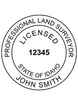 Idaho  land surveyor rubber stamp. Laser engraved for crisp and clean impression. Self-inking, pre-inked or traditional.