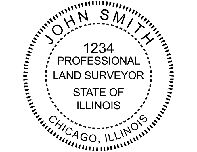 Illinois land surveyor rubber stamp. Laser engraved for crisp and clean impression. Self-inking, pre-inked or traditional.