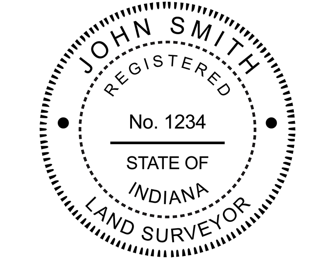 Indiana land surveyor rubber stamp. Laser engraved for crisp and clean impression. Self-inking, pre-inked or traditional.