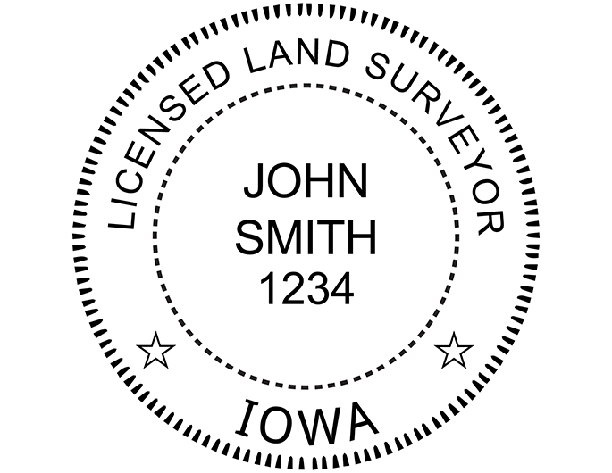 Iowa land surveyor rubber stamp. Laser engraved for crisp and clean impression. Self-inking, pre-inked or traditional.